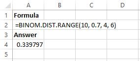 Binomial distribution in Excel