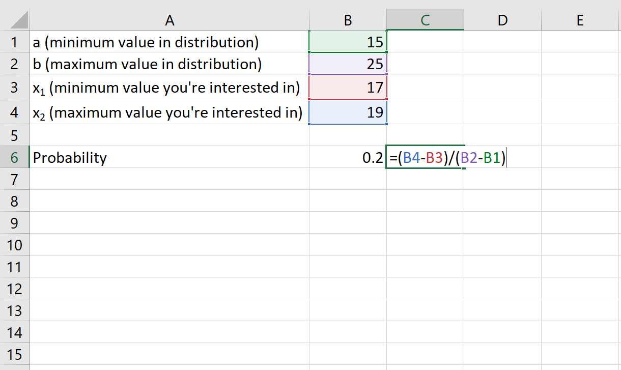 Probability example with a uniform distribution in Excel