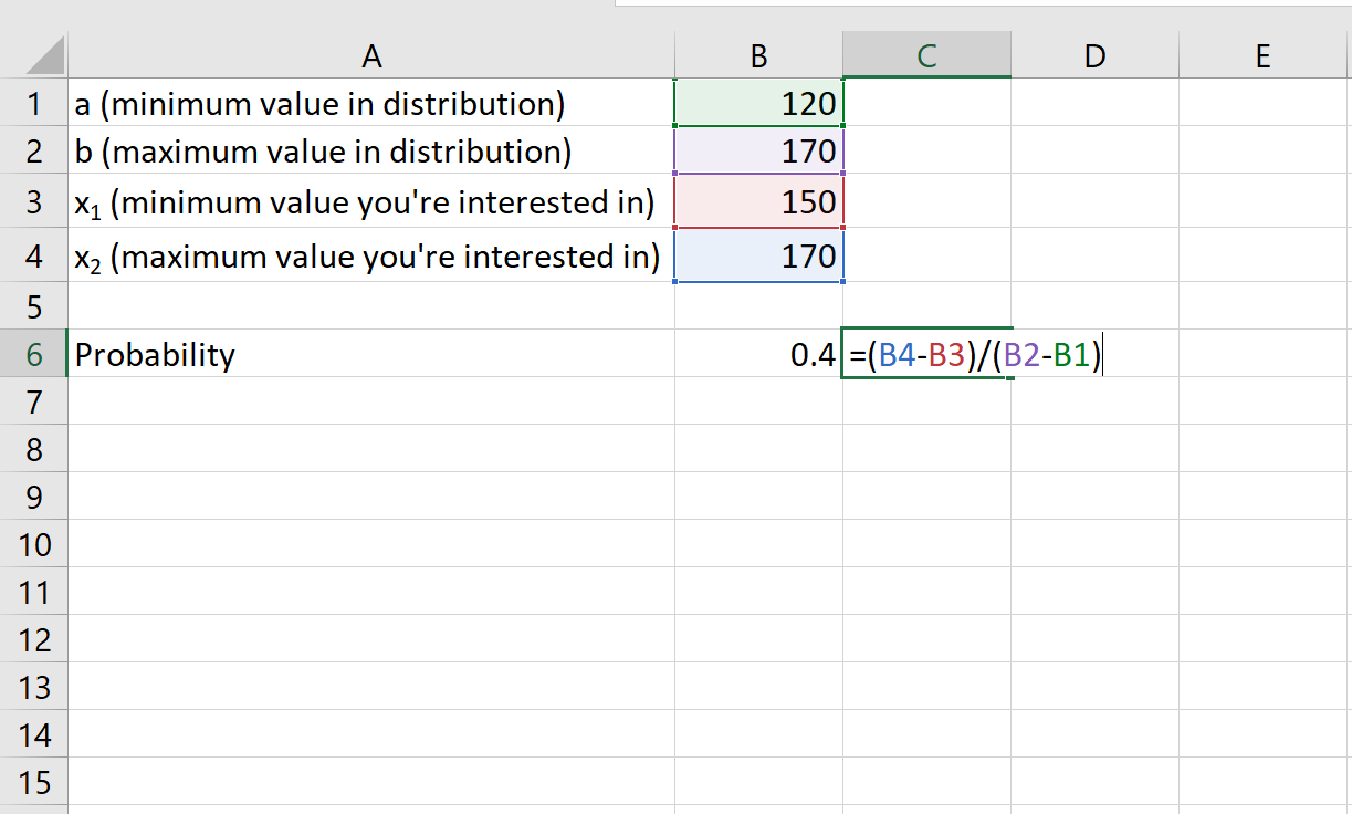 Uniform distribution probabilities in Excel